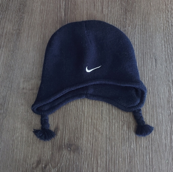 Nike Toddler Navy Blue Earflap Knit Beanie - Picture 1 of 3